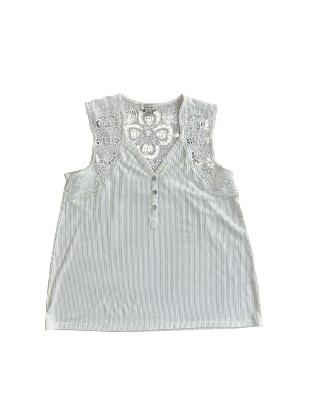 Sundance White Ribbed Lace Embroidered Tank